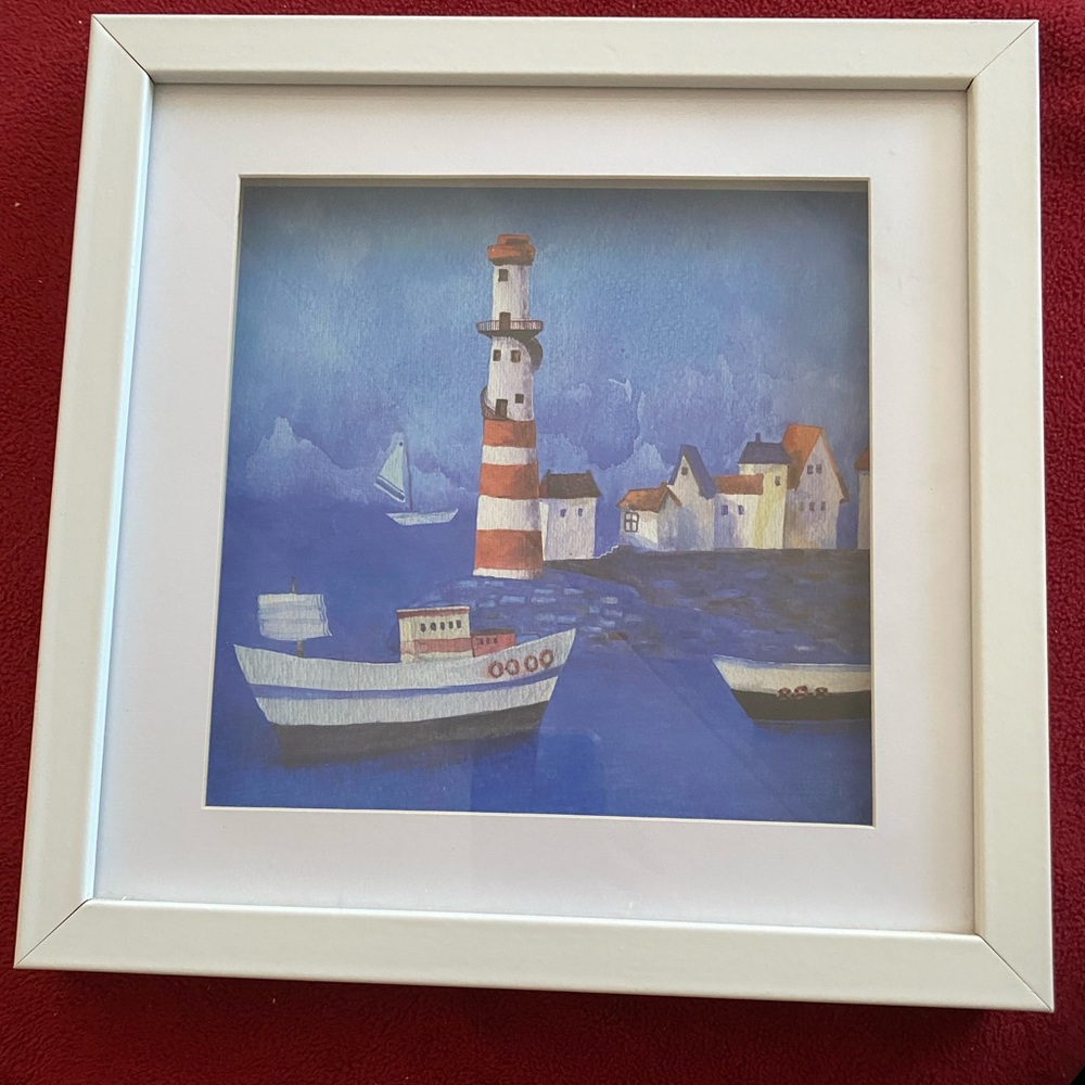 Coastal Lighthouse Framed Art in White